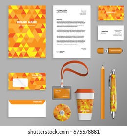 Corporate branding stationary mockup elements set design of yellow and orange shades abstract