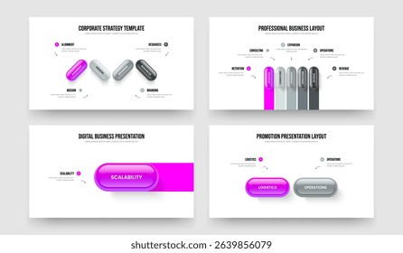 Corporate Briefing 4 5 1 2 Step Infographic Frame Layout Bundle. Investor Visualization Four Five One Two Element Diagram Presentation Design Vector Illustration Collection.