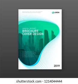 Corporate brochure cover design template for business and construction. Abstract geometry with colored cityscape vector illustration on background. Good for annual report, magazine, leaflet, poster.