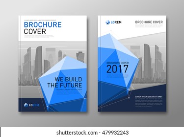 Corporate brochure cover design template with lowpoly 3d solid. Good for catalog, annual report, poster or flyer.