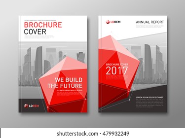 Corporate brochure cover design template with lowpoly 3d solid. Good for catalog, annual report, poster or flyer.