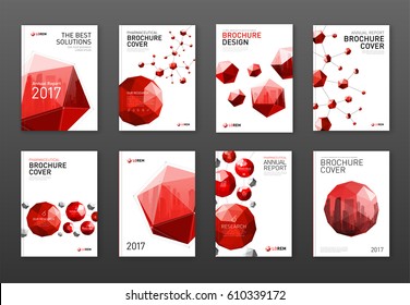 Corporate brochure cover design templates set with low polygonal 3d solid. Good for catalog, annual report, poster or flyer.