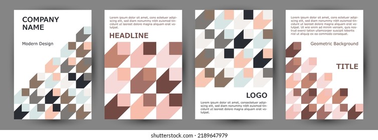 Corporate brochure cover layout collection geometric design. Suprematism style futuristic front page template collection vector. Tile geometric elements backdrop A4 cover design