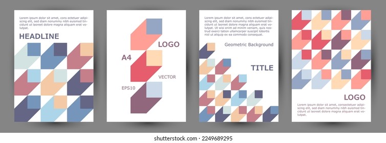 Corporate brochure cover layout collection vector design. Suprematism style vintage placard template collection vector. Tile geometric elements backdrop A4 cover design