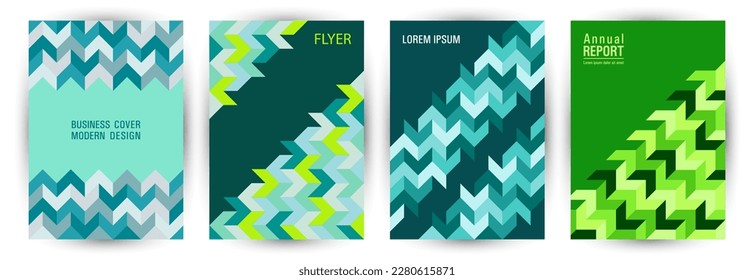 Corporate brochure cover layout set A4 design. Modernism style trendy voucher mockup set Eps10. Mosaic geometric shapes structure A4 cover design