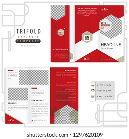 Corporate brochure design with simple  style and polygon object. Trifold modern brochure template layout with flat color in A4 print size for promotion purpose.