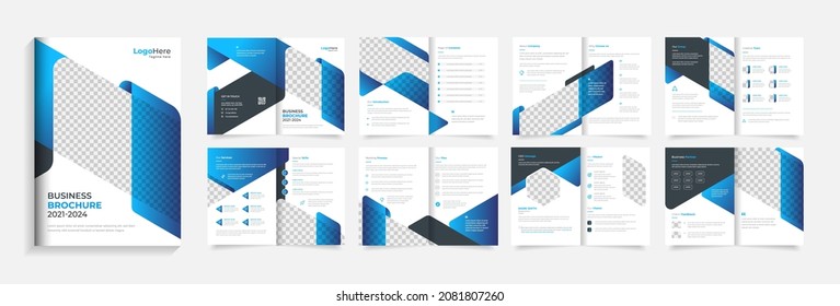 Corporate brochure design template layout with creative blue gradient shapes vector