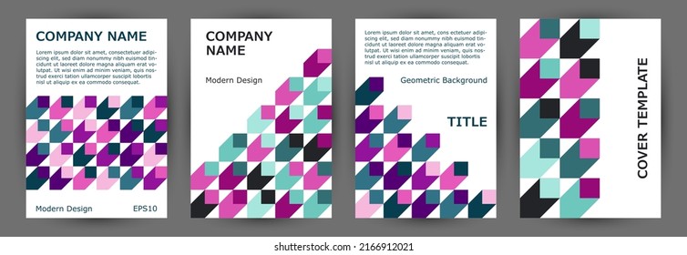Corporate brochure front page layout collection vector design. Bauhaus style creative banner template collection vector. Mosaic geometric elements background A4 cover design