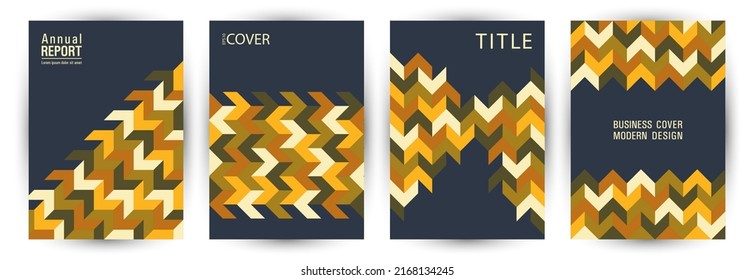 Corporate brochure front page layout set A4 design. Memphis style digital album template set vector. Tile geometric shapes background A4 card design