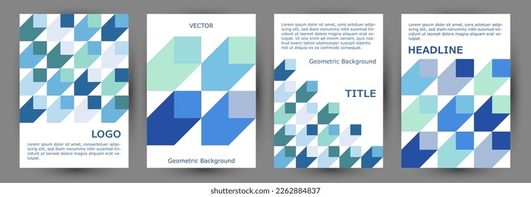 Diseño vectorial de la colección de distribución de portadas de folletos corporativos. Vector de colección de plantillas de vales de vintage de estilo minimalista. Diseño de la tarjeta A4 de patrones de elementos geométricos en mosaico