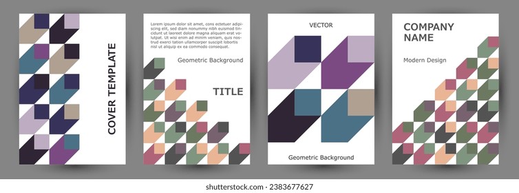 Corporate brochure front page layout collection geometric design. Memphis style premium certificate template collection vector. Mosaic geometric shapes pattern vertical cover design