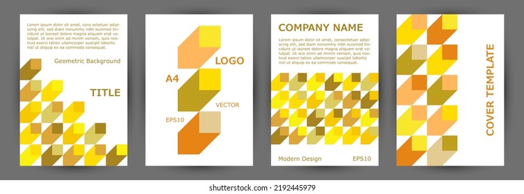 Corporate brochure front page mokup collection vector design. Modernism style creative voucher layout collection Eps10. Mosaic geometric elements pattern A4 card design
