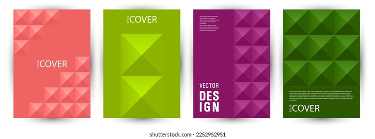 Corporate brochure front page mokup bundle vector design. Memphis style futuristic voucher layout bundle vector. Mosaic geometric elements pattern A4 cover design