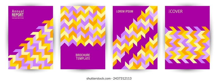 Corporate brochure front page mokup set graphic design. Bauhaus style futuristic pamphlet mockup set Eps10. Mosaic geometric elements structure vertical card design