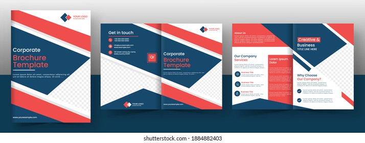 Corporate Brochure Template Or Cover Page Layout In Front And Back View.