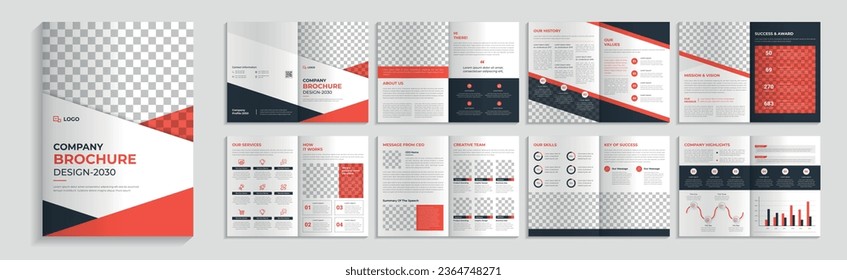 Corporate Brochure Template Design. Company Profile Booklet  Layout With Red Accents