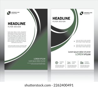 Corporate Brochure Template, Flyer Design, Catalogue, Leaflet, A4 size, Green Black and White.