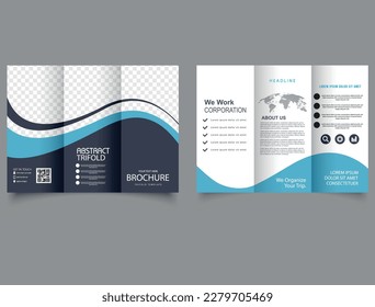 Corporate brochure, trifold template design. Trifold brochure with waves.