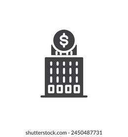 Edificio Corporativa con el símbolo del Vector del dólar. signo plano lleno para concepto móvil y Diseño web. Icono de glifo Finanzas Corporativas. Símbolo, ilustración del logotipo. Vector gráfico