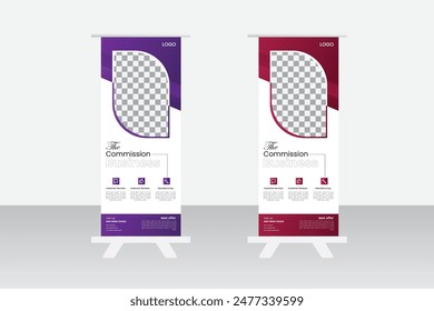 corporate business agency roll-up banner design template. advertisement, polygon background, and vector illustration.
