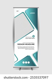 corporate business agency service offering digital roll up banner design print ready vector clean simple marketing stand banner creative advertising pull up banner design street banner