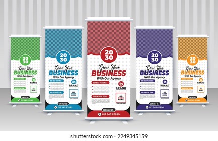 Corporate Business agency standee x rollup pullup signage retractable pop up outdoor trade show hoarding signboard banner design vector template for branding and marketing