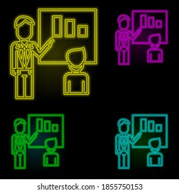 Corporate and business, analytics, presentation, report, team teamwork neon color set icon. Simple thin line, outline vector of corporate and business icons for ui and ux, website or mobile