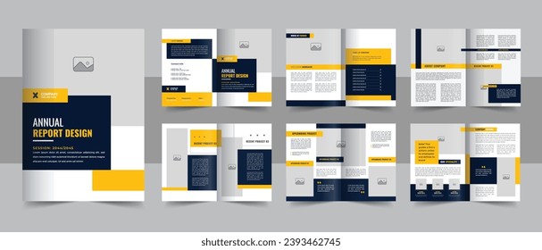 Corporate Business Annual Report Template mit Cover-, Back- und Innenseiten, Firmenprofil Broschüre oder Geschäftsprofil Layout. Entwurf des Jahresberichts, Cover, Vektor-Vorlagen, Broschüren, Flyer