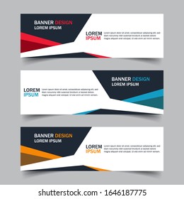 Corporate business banner template in blue, red and yellow color. Set of horizontal advertising business banner layout template flat design. Modern abstract cover header background for website design.
