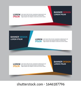 Corporate business banner template in blue, red and yellow color. Set of horizontal advertising business banner layout template flat design. Modern abstract cover header background for website design.