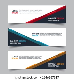 Corporate business banner template in blue, red and yellow color. Set of horizontal advertising business banner layout template flat design. Modern abstract cover header background for website design.