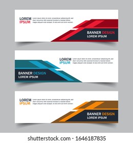 Corporate business banner template in blue, red and yellow color. Set of horizontal advertising business banner layout template flat design. Modern abstract cover header background for website design.