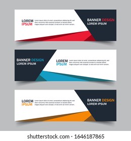 Corporate business banner template in blue, red and yellow color. Set of horizontal advertising business banner layout template flat design. Modern abstract cover header background for website design.