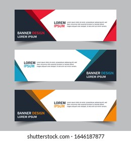 Corporate business banner template in blue, red and yellow color. Set of horizontal advertising business banner layout template flat design. Modern abstract cover header background for website design.