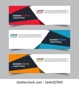 Corporate business banner template in blue, red and yellow color. Set of horizontal advertising business banner layout template flat design. Modern abstract cover header background for website design.