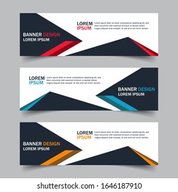 Corporate business banner template in blue, red and yellow color. Set of horizontal advertising business banner layout template flat design. Modern abstract cover header background for website design.