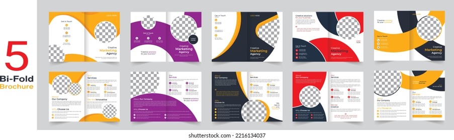 Corporate business bi-fold brochure template design. 5 set bifold brochure template vector illustrator. For marketing, business proposal, promotion, advertise, publication, cover page, magazine 
