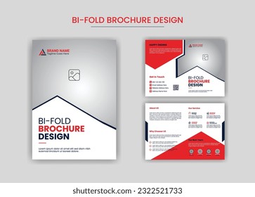 Corporate Business Bi-fold brochure template,layout with unique and professional design,with red color shapes.