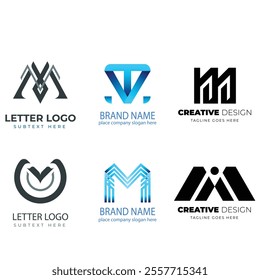 Corporate business brand company marketing logo design elegant label and badge design vector logo m alphabet letter initial colorful gradient design m collection