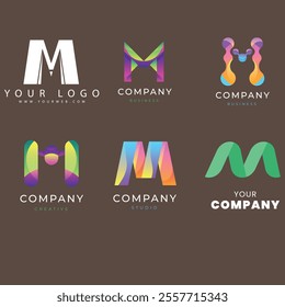 Corporate business brand company marketing logo design elegant label and badge design vector logo m alphabet letter initial colorful gradient design m collection