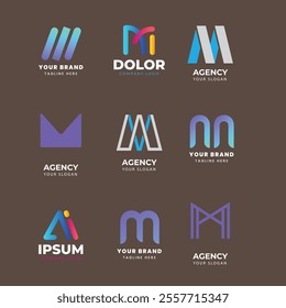 Corporate business brand company marketing logo design elegant label and badge design vector logo m alphabet letter initial colorful gradient design m collection