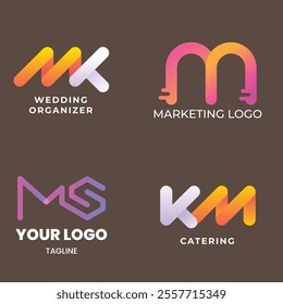 Corporate business brand company marketing logo design elegant label and badge design vector logo m alphabet letter initial colorful gradient design m collection