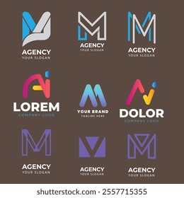 Corporate business brand company marketing logo design elegant label and badge design vector logo m alphabet letter initial colorful gradient design m collection