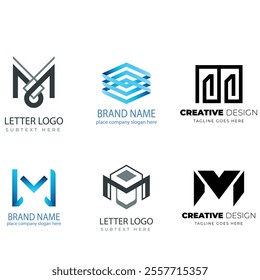 Corporate business brand company marketing logo design elegant label and badge design vector logo m alphabet letter initial colorful gradient design m collection