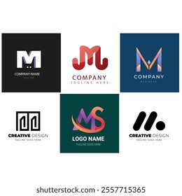 Corporate business brand company marketing logo design elegant label and badge design vector logo m alphabet letter initial colorful gradient design m collection