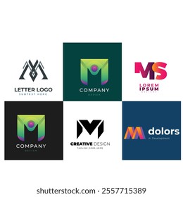 Corporate business brand company marketing logo design elegant label and badge design vector logo m alphabet letter initial colorful gradient design m collection