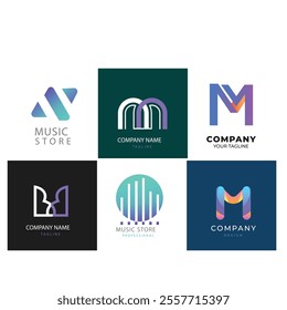 Corporate business brand company marketing logo design elegant label and badge design vector logo m alphabet letter initial colorful gradient design m collection