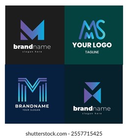 Corporate business brand company marketing logo design elegant label and badge design vector logo m alphabet letter initial colorful gradient design m collection