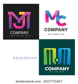 Corporate business brand company marketing logo design elegant label and badge design vector logo m alphabet letter initial colorful gradient design m collection