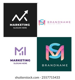 Corporate business brand company marketing logo design elegant label and badge design vector logo m alphabet letter initial colorful gradient design m collection